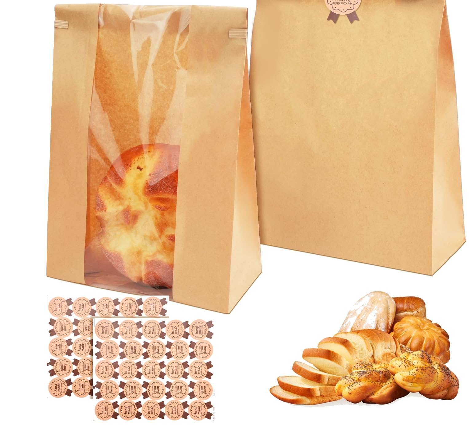 Sacs en papier kraft protecteurs à fenêtre transparente pour garder le pain frais et croustillant