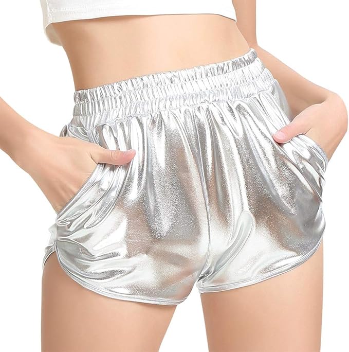 Sparkle & Shine: Silver Metallic Shorts for Parties & More!