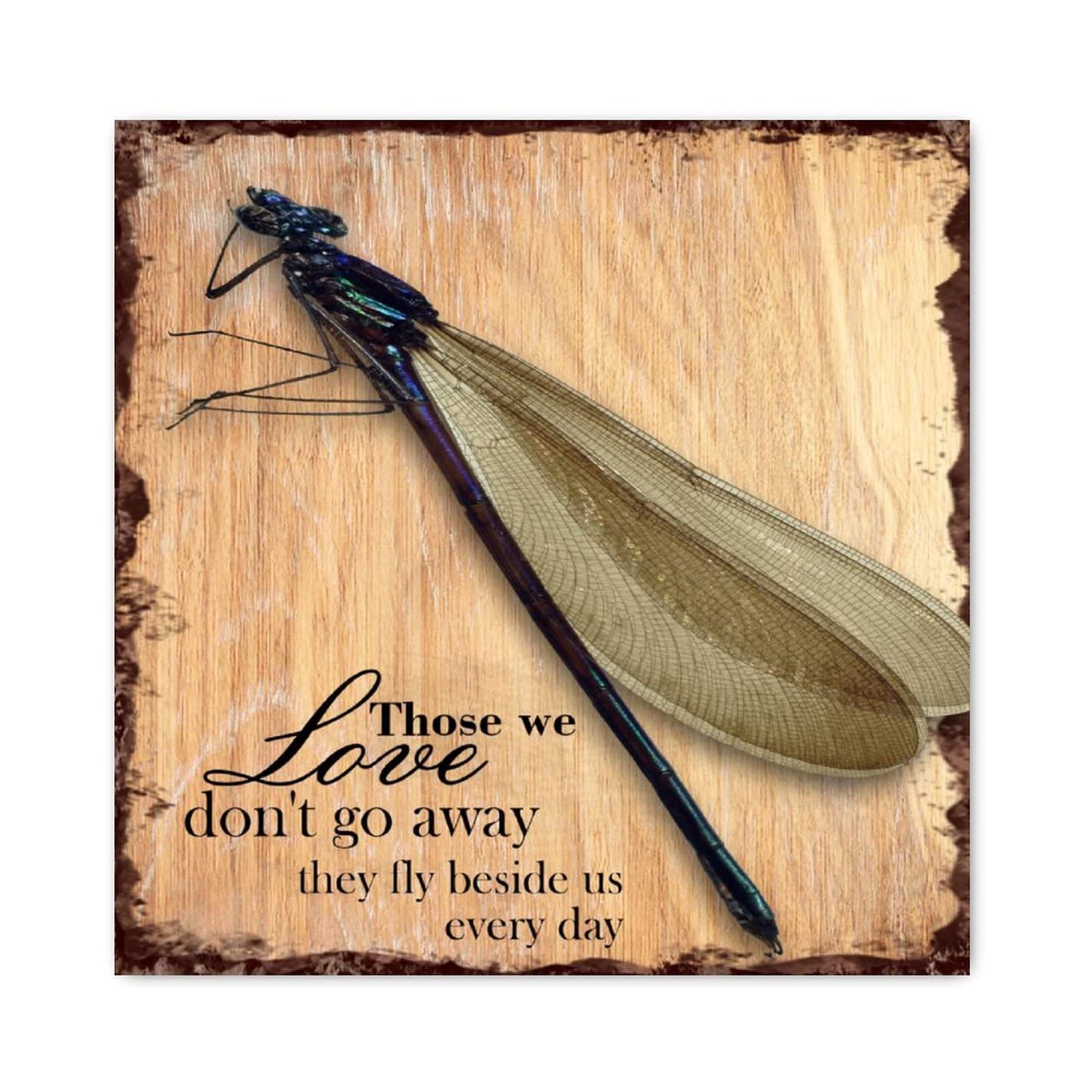 Plaque en bois libellule pour une deco de chambre zen et nature 40x40 cm