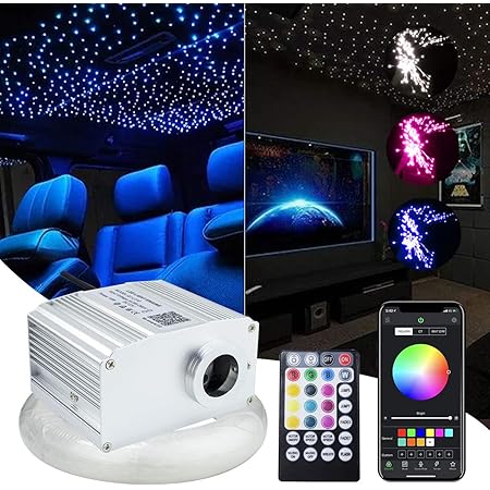 AMKI 10W Fiber Optic Light Star Ceiling Kit Twinkle,Bluetooth APP Control Car Home Use,LED RGBW Engine Driver with 28key RF Remote Control Fibre Optical Cables 380pcs*(0.5mm+0.75mm+1mm) 9.8ft/3m