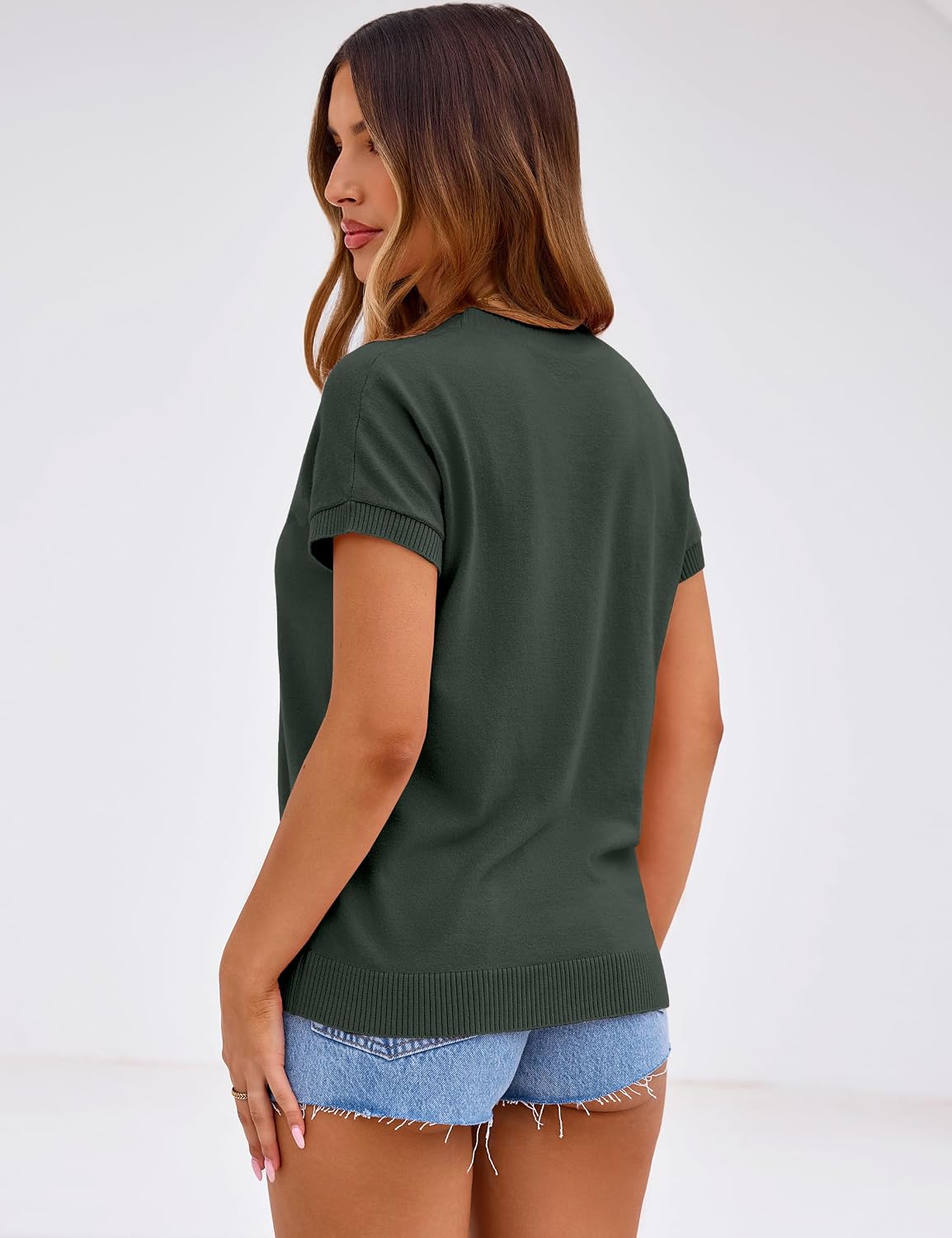 Totatuit Short Sleeve Sweaters for Womens Summer Crew Neck Knit Sweater Shirts Business Casual Work Tops 2026 Spring Outfits