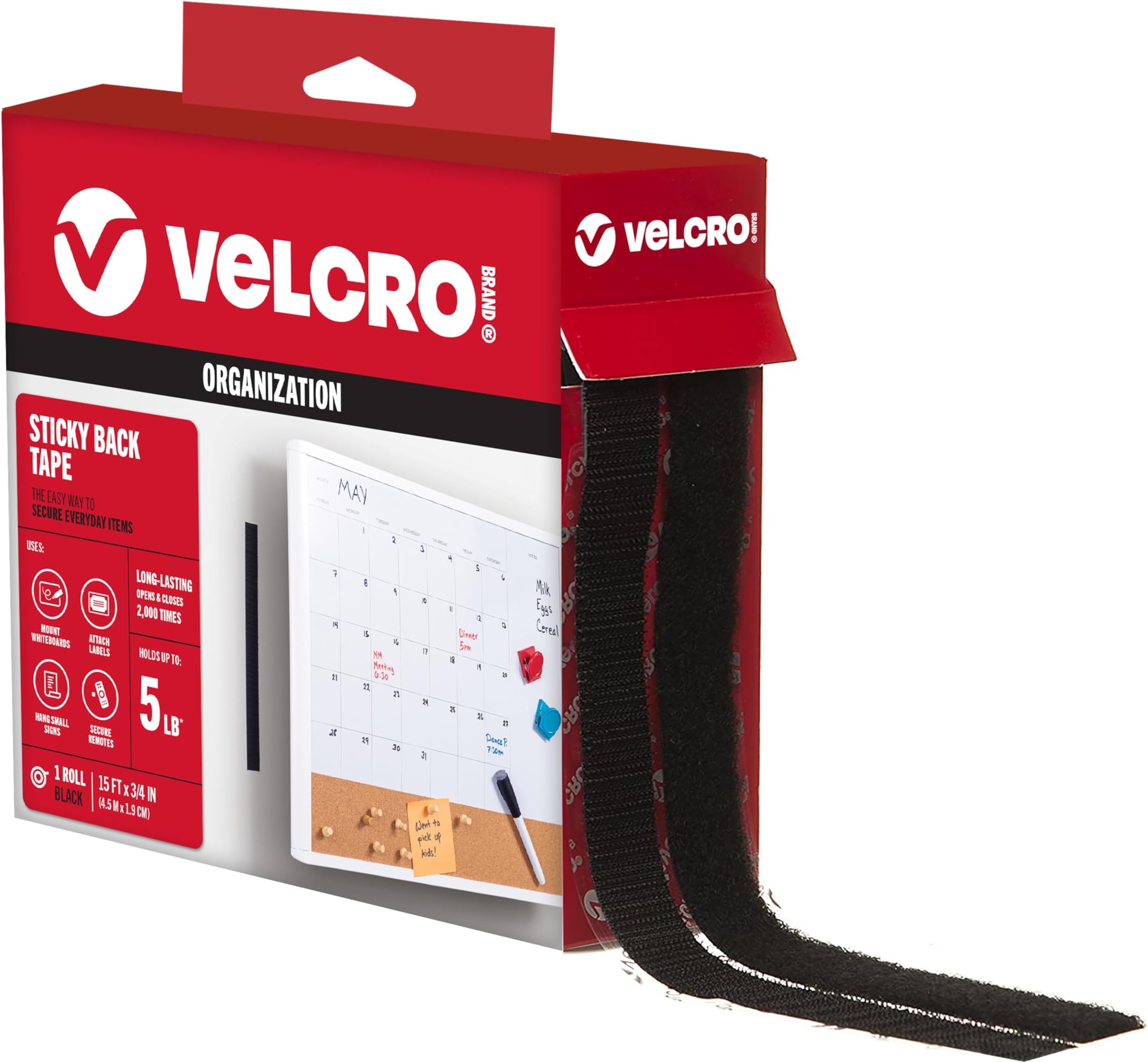 VELCRO Brand Tape, Black 15ft