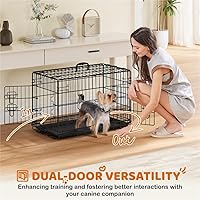 Vista 7 de Yaheetech Jaula para perros de doble puerta de 30 pulgadas con divisor para cachorros, perrera plegable de metal con bandeja extraíble, jaula