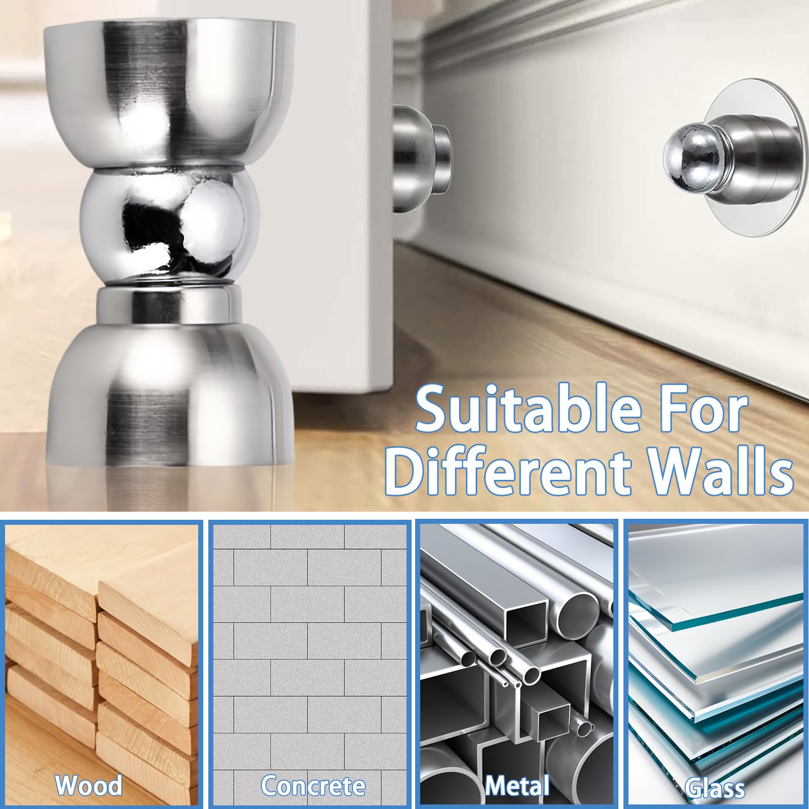 HhBdy Magnetic Door Stop 2Pcs - Stainless Steel Wall Mounted Stopper with Catch for Indoor Heavy Duty Floor - Image 3