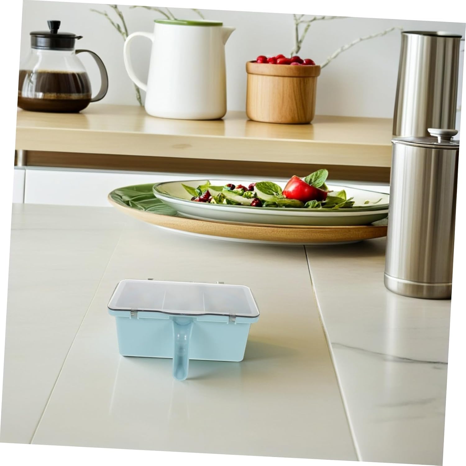 Mobestech Multi-compartment Plastic Spice Box with Airtight Lid and Precision Spoon, Easy to Clean Salt and Spice Container for Kitchen and Outdoor Picnics