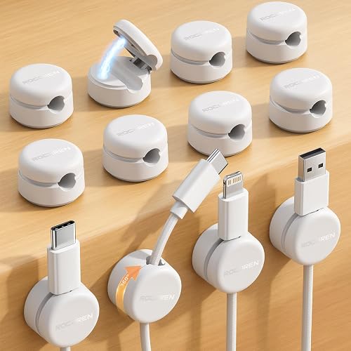 Rocoren 12 Pack Magnetic Cable Clips,360° Rotating Cord Organizer Holder