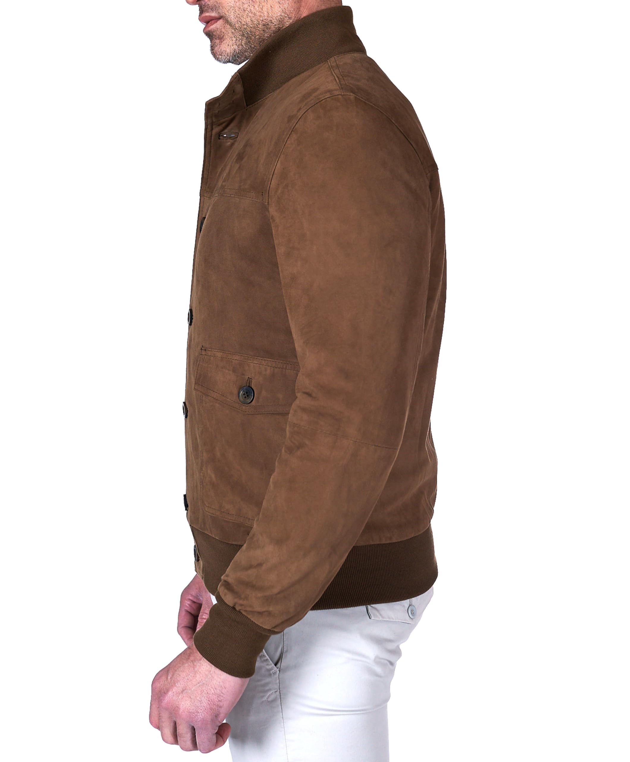 D'Arienzo Bomber in Pelle Uomo Beige Renna Giubbino Vera Pelle Alex Bottoni
