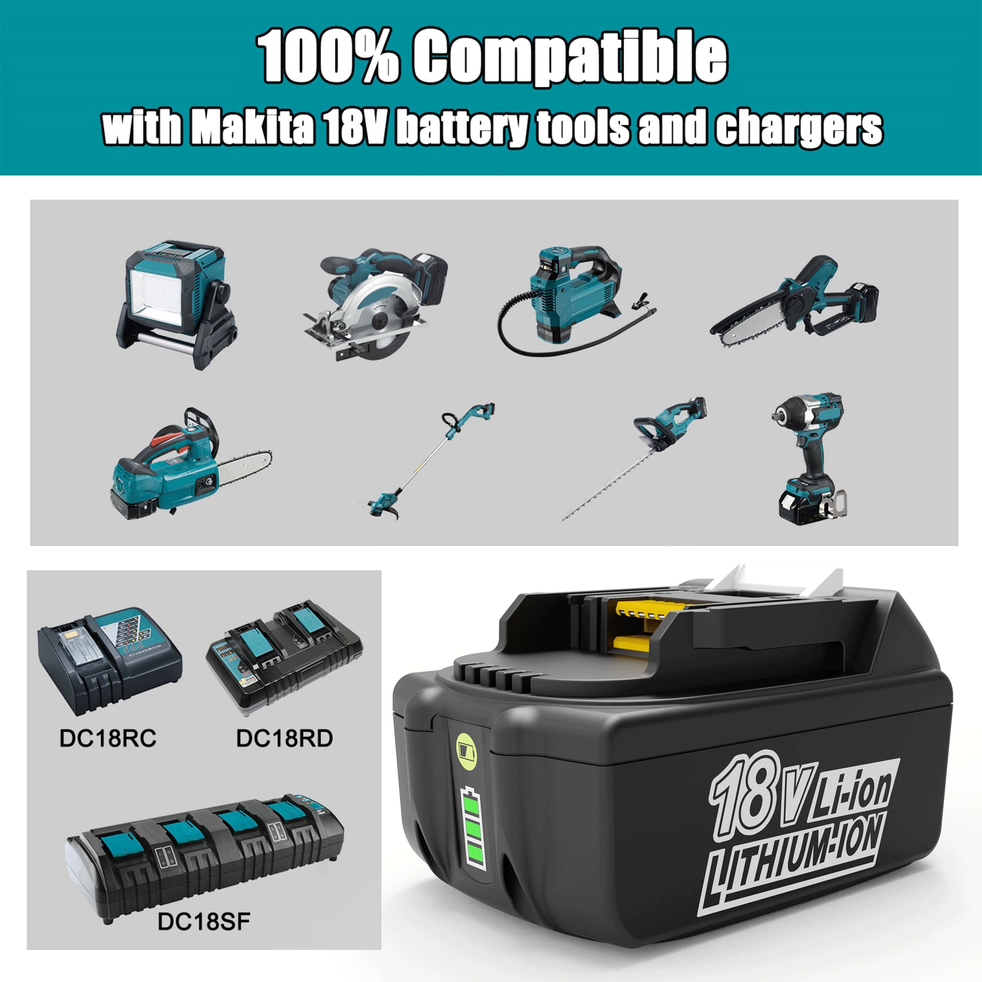 Energup 2X 18V 5500mAh Batería con Cargador DC18RD para Makita Batería 18V BL1860 BL1850 BL1850B BL1840 BL1830 BL1820 LXT400
