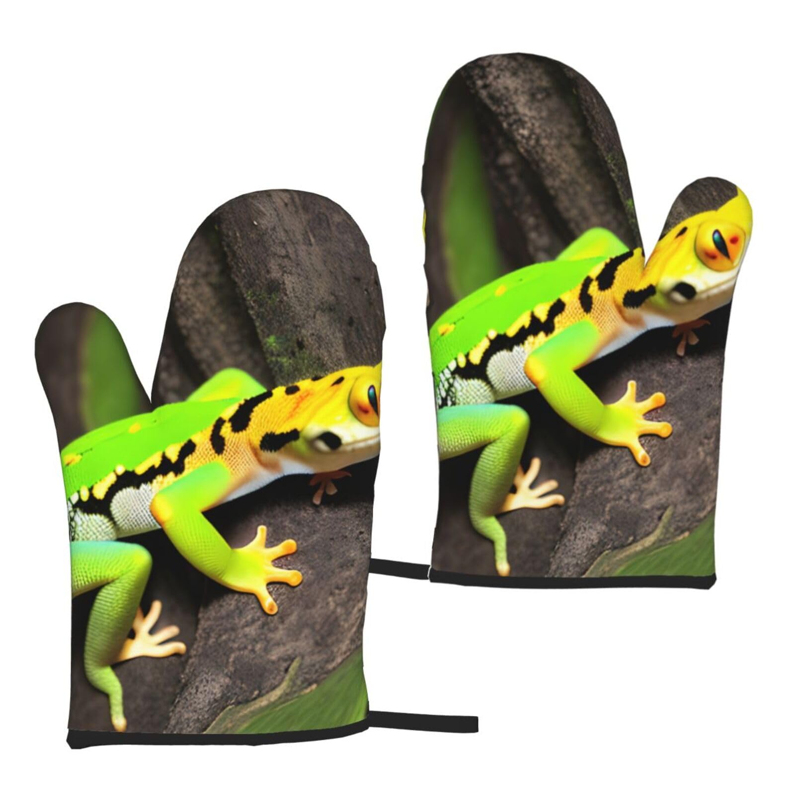 Green Geckos Print Heat Resistant Universal Fit Oven Microwave Gloves Home Cooking Baking Grilling