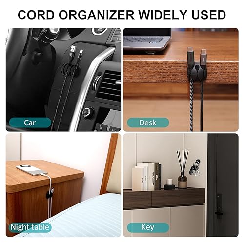 Miniatura 3 de Paquete de 16 cables de escritorio negros, organizador de cables ajustables, organizador de cables para cables, cargador de teléfonoPCTV, soporte de