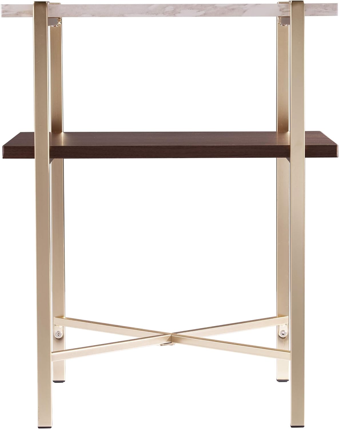 SEI Furniture Ardmillan 19" Square Faux Marble Two-Tier End Table w/Storage, Brass
