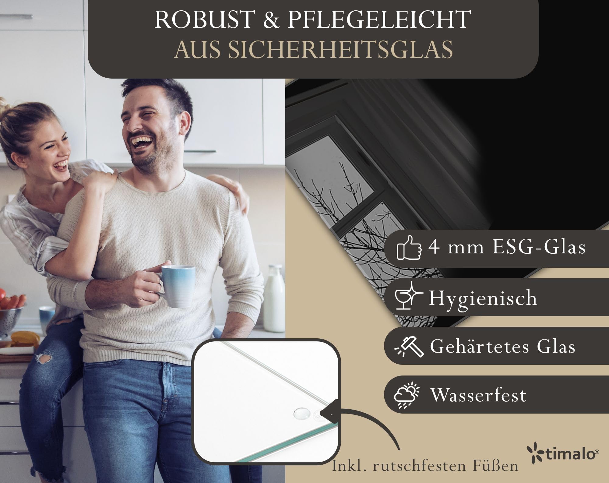 ®timalo Herdabdeckplatte einteilig | 80 x 52 cm Pure Black, Schwarz | einfarbig uni | 4mm ESG-Glas Ceranfeldabdeckung, Glasplatte, Schneidebrett, Abdeckplatte, Herd, Induktion