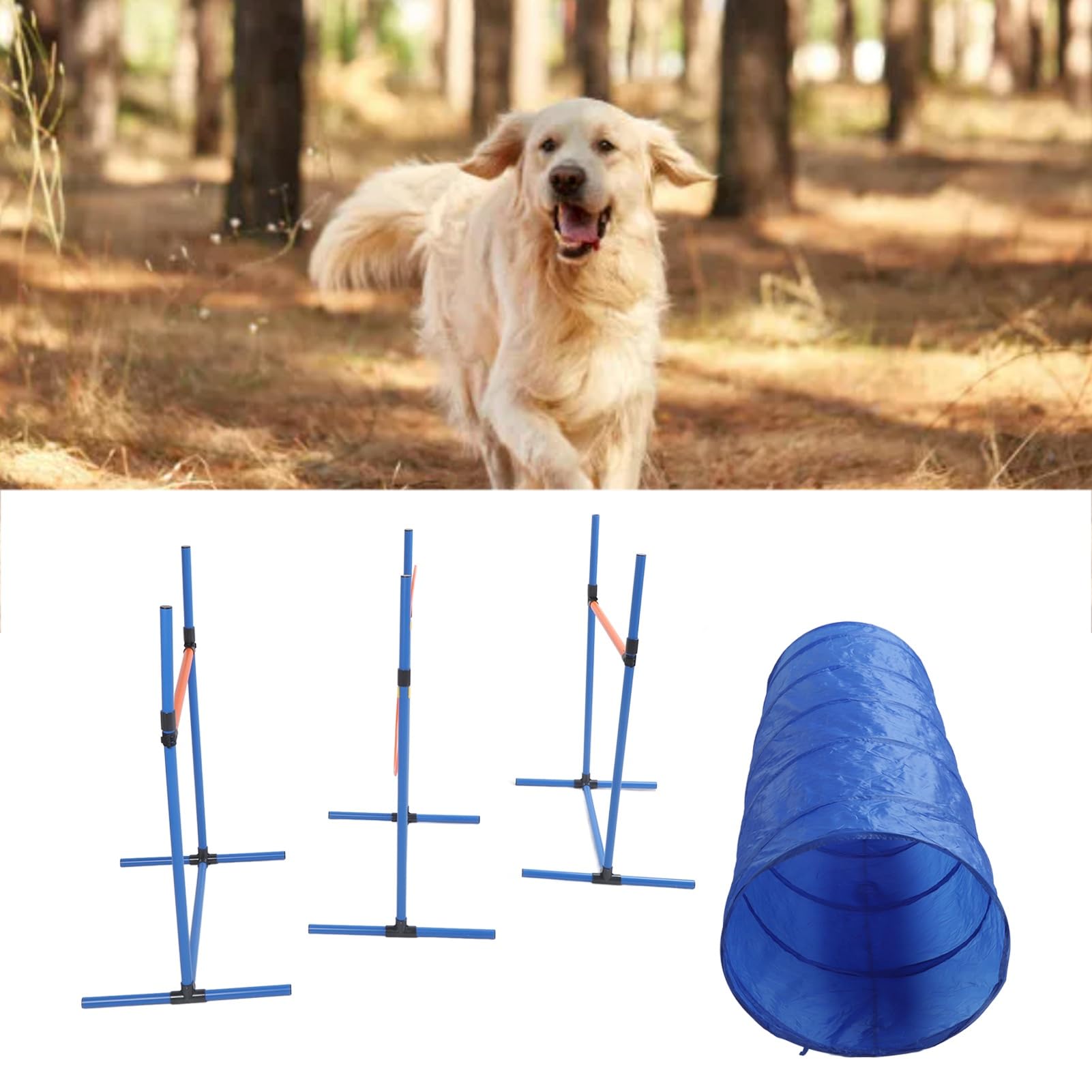 Kit de Entrenamiento de Agilidad para Perros con túnel, aro de Salto, Postes, Equipo de obstáculos para Todos los Niveles de Habilidad, Duradero para Uso en Patio Trasero