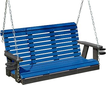 Poly Lumber Wood 4FT Cupholders Porch Swing Amish Craftsmandship Made in USA HDPE with No wood fibers 1000 lbs Limit. Stainless Steel hardware.Signature Rollback for Patio Outdoor Backyard Garden Park