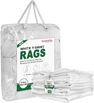 Premium White T-Shirt Cleaning Rags 2 lbs. Bag White Cotton Rags for Cleaning, Staining, Painting, Oil, Grease & Dust Removal Shop Rags Bulk for Multipurpose use