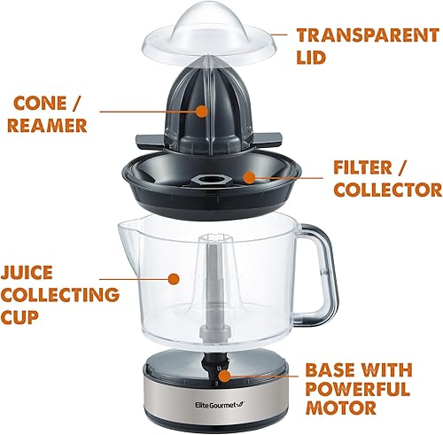 Miniatura 2 de Elite Gourmet ETS623 Exprimidor eléctrico de cítricos sin BPA, compacto, gran volumen, control de pulpa, naranjas, limones, limas, pomelos con