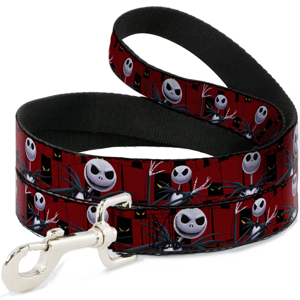 Disney Pet Leash, Dog Leash, Nightmare Before Christmas Jack Poses Peeping Eyes Burgundy, 4 Feet Long 1.5 Inch Wide