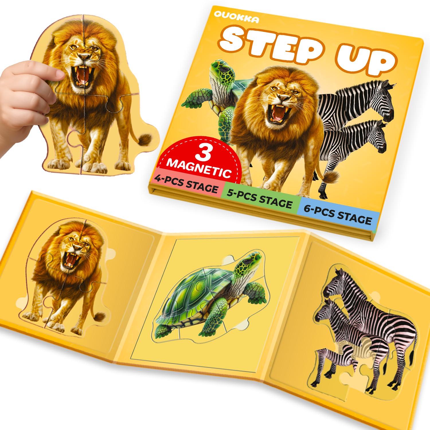 QUOKKA Step Up Magnetic Puzzles for 2 3 Year Olds - Wild Animals Puzzle Set in One Book - Travel Games for Kids Age 4 5 - Travel Toys for Toddlers on Plane Car Ride - Games For 3 year olds