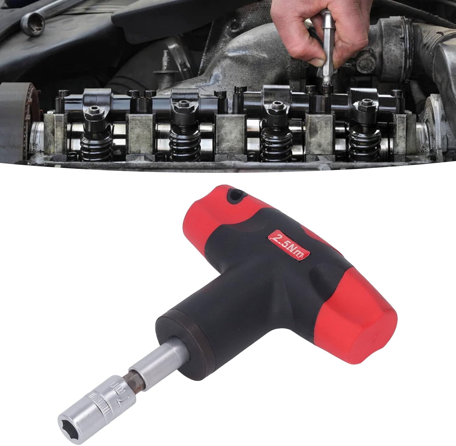 T Handle Wrench Fixed Torsion Chrome Vanadium Steel 1/4in Hex Socket Tool for Auto Motorcycle Repair (2.5Nm)