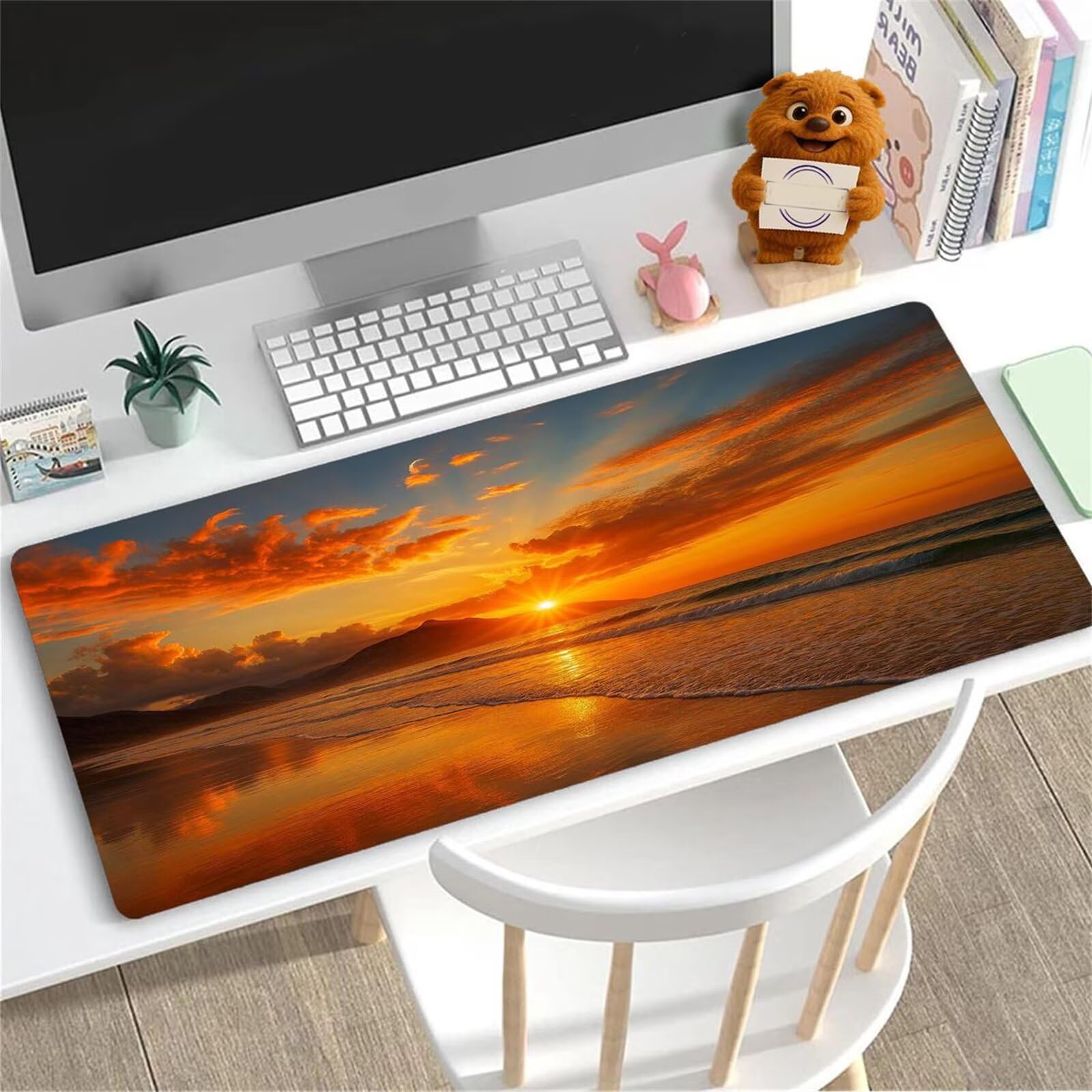 Podkładka pod mysz, Podkładka pod myszkę pomarańczowa Sunset Sea Long Computer Keyboard, zmywalna, z gumową podstawą(600x300x2mm)
