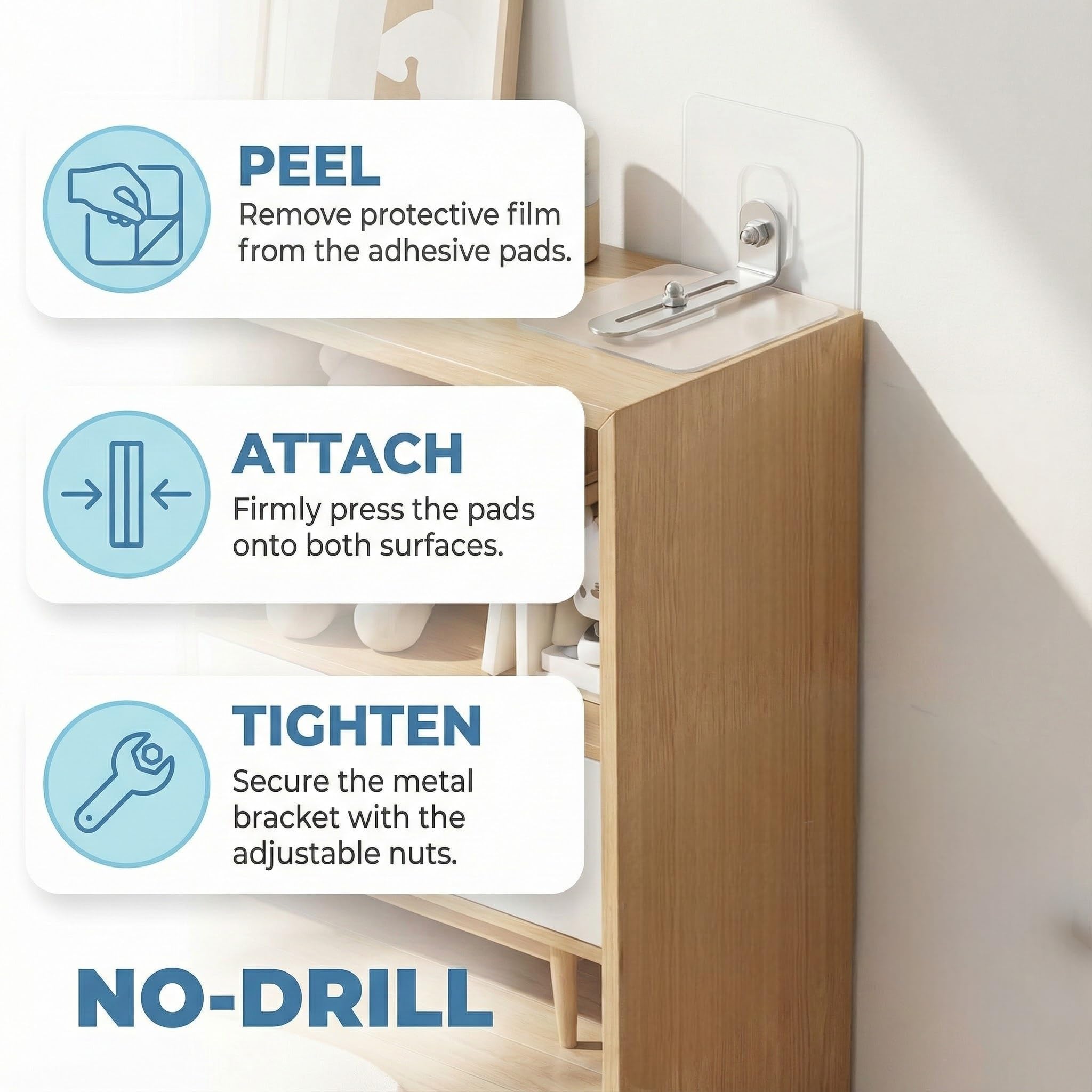 Ancrage de Sécurité de Meuble 4 Pièces Anti Basculement Sans Percage pour Protection Bébés Animaux Fixation Murale