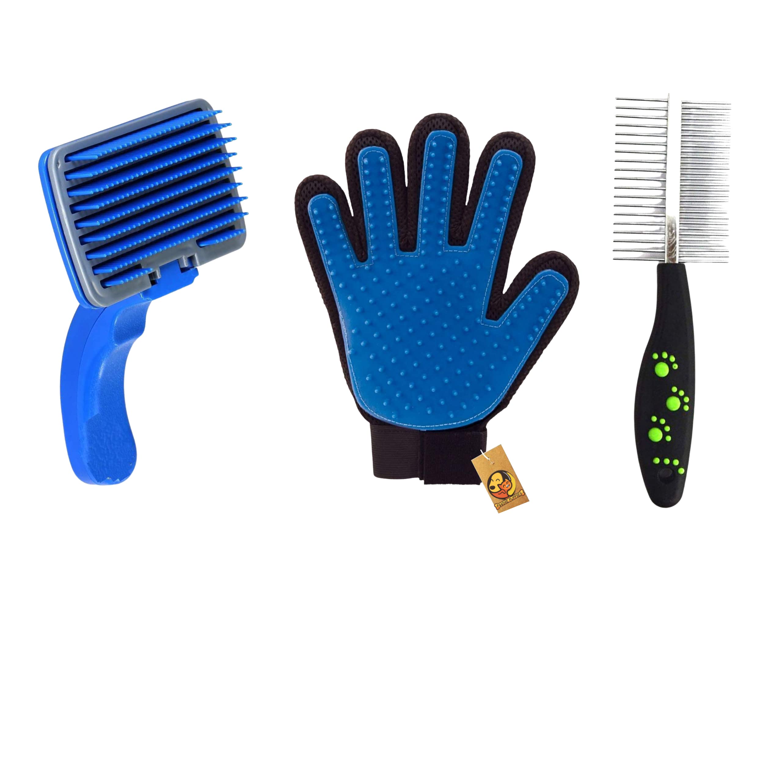 Foodie Puppies Pet Grooming Accessories Combo for Dogs & Puppies (Blue Slicker/True Touch/Paw Dual Comb)