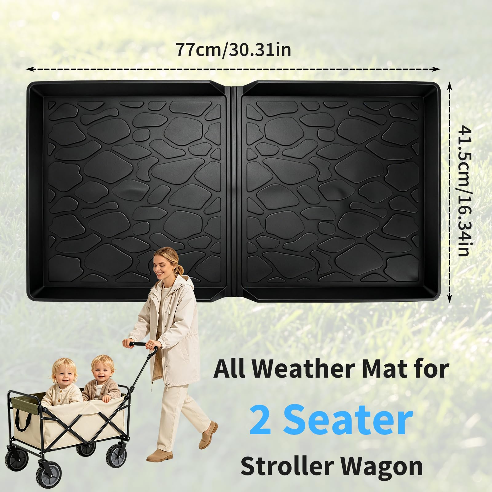 Allwetter-Matte, TPE Kinderwagen Matte, Allwetterschutz, faltbares Wagenzubehör für 2-Sitzer-Kinderwagen, Non-slip Falten Design, Outdoor, Park, Reisen, Zuhause, verhindert Sand, Schmutz