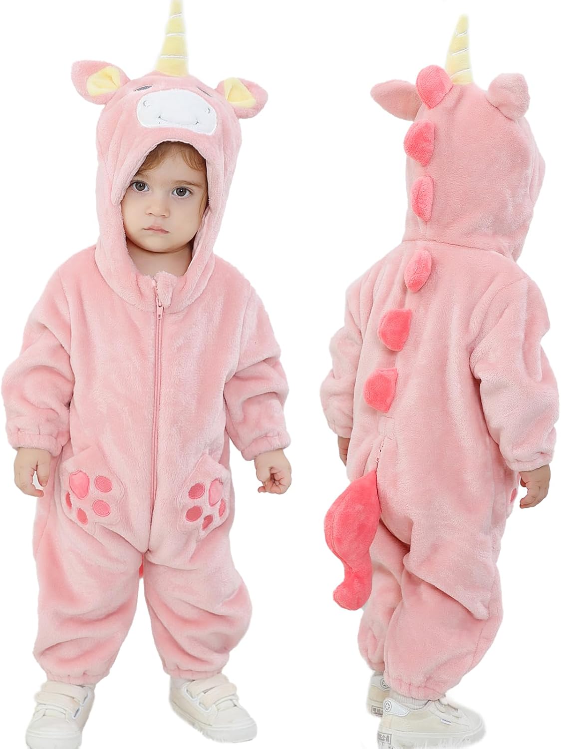 LOLANTA Toddler Girls One-piece Jumpsuit Infant Fleece Hooded Rompers Unicorn Costume Halloween Christmas Birthday Gifts