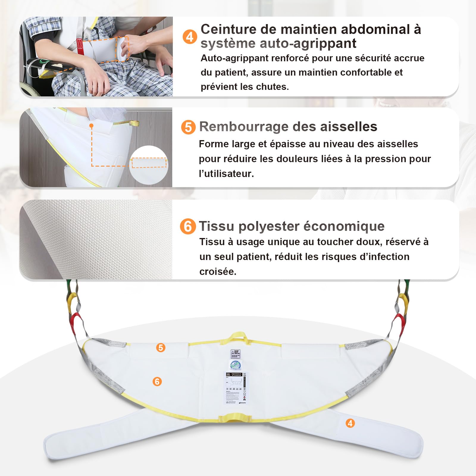 Sangle de Verticalisation pour Lève-Personne 230 kg, Sangle Sit to Stand avec Rembourrage Épais, Ceinture Réglable de Transfert Patient, Aide au Lever pour Fauteuil Roulant (L)