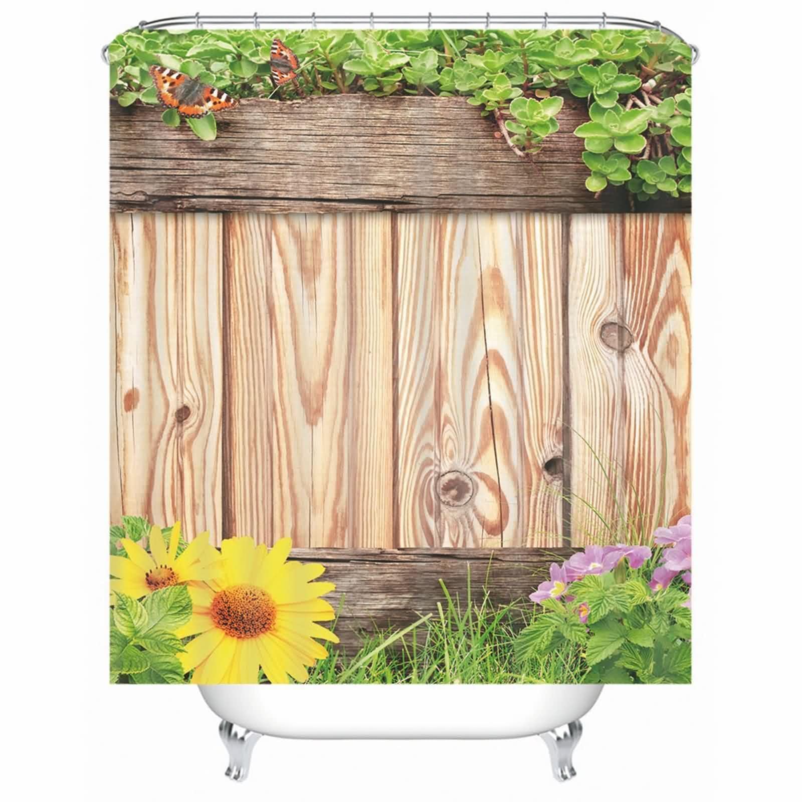 Rideau de douche anti-moisissure marron motif tournesols imperméable lavable