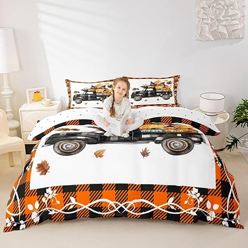 Miniatura 14 de Erosebridal Pumpkin Bedding Set King Size Thanksgiving Day Gifts Duvet Cover Autumn Harvest Comforter Cover Farm Maple Leaf Pumpkin Sunflower