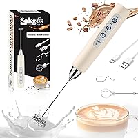 Vista 16 de Espumador de leche con soporte - Espumador de café recargable de mano con 3 batidors de acero inoxidable, batidor eléctrico ajustable de 3