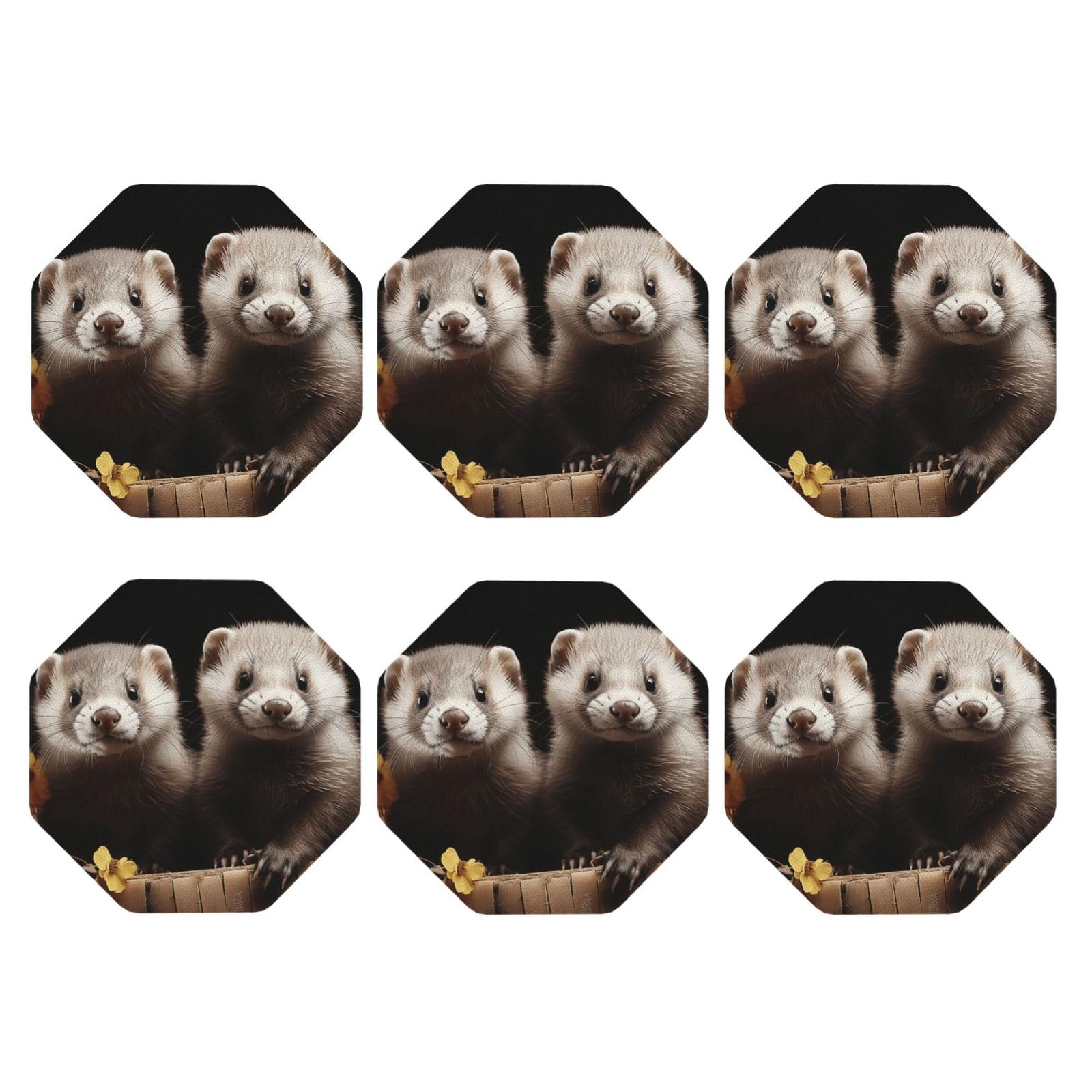 6pcs Leather Coasters for Drinks, Ferrets Drink Coasters for Tabletop Protection, 4" Cup Coasters for Coffee Table Decor, Non-Slip Drinking Cup Mat for Hot Or Cold Drink