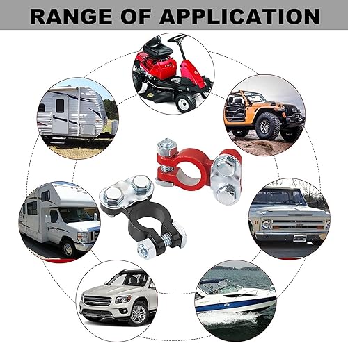 Miniatura 6 de 2 terminales de batería de automóvil, conectores positivos y negativos, poste superior con arandelas anticorrosión, abrazaderas de plomo duraderas