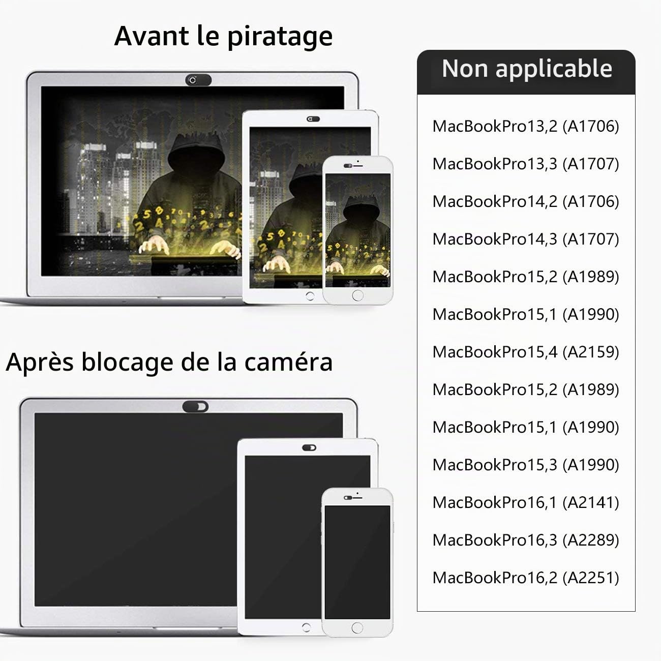 ivoler Pack de 3 Cache Webcam, Webcam Cover Autocollant Coulissant Couverture de Caméra Frontale Ultrafin pour Laptop, PC,Smartphones, Tablettes,Noteboook Pro, etc. - Noir