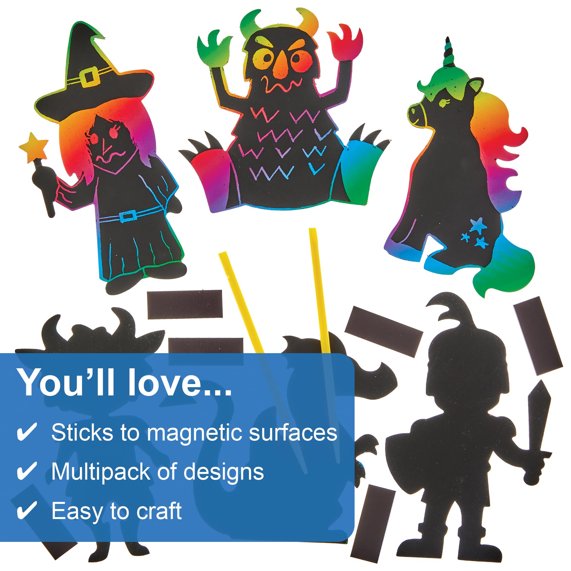 Baker Ross FN372 World Book Day Scratch Art Magnets - Pack of 12, Scratch Arts Magnets for Kids Reading Resources for Schools - Image 3