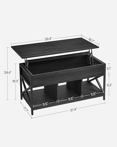 Miniatura 8 de VASAGLE ULCT212B22 - Mesa auxiliar elevable con estante de almacenamiento, compartimentos ocultos y parte superior elevable, para sala de estar,