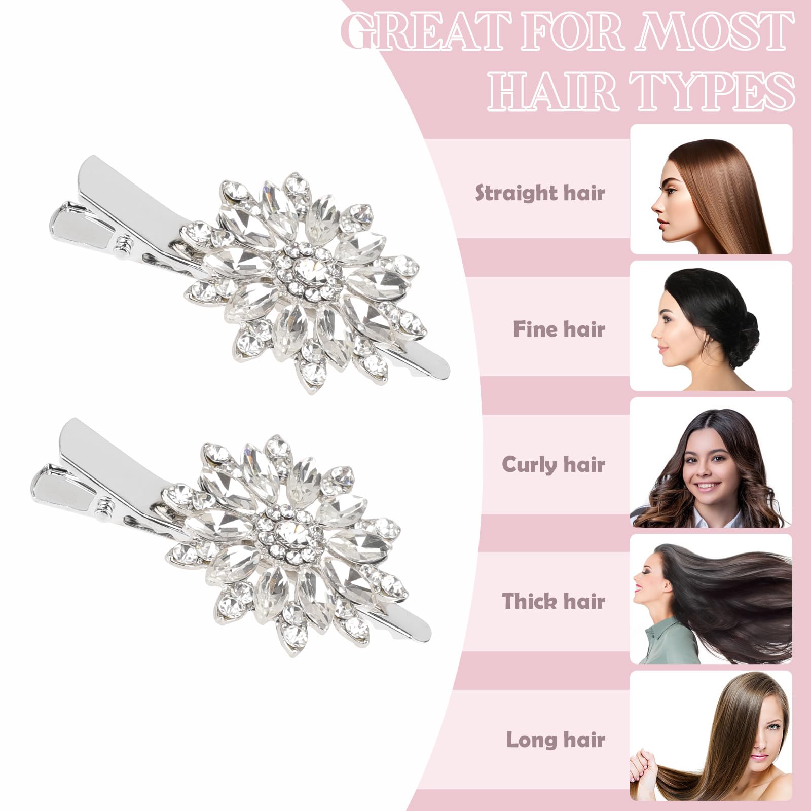 2PCS Crystal Rhinestone Flower Hair Clip Bling Accessories for Women Bride Bridesmaid French Hairpins Fancy Barrettes Hair Jewelry - Image 2