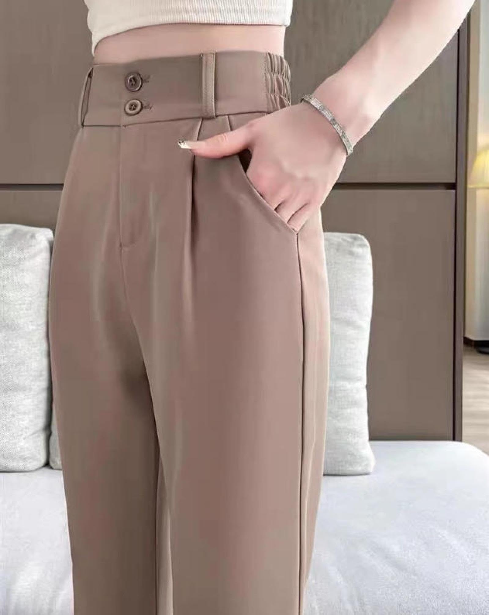 Generisch Bootcut Jazzpants damskie spodnie garniturowe z lodowego jedwabiu, damskie na lato, cienkie spodnie z szerokimi nogawkami, wysoka talia, smukłe damskie spodnie do noszenia na co dzień