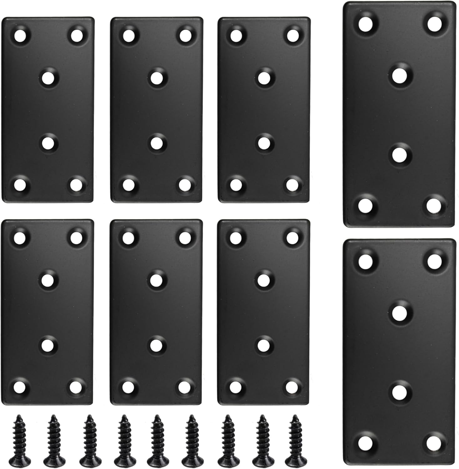 4PCS Black Stainless Steel Flat Mending Plates, 4" x 2" Straight Bracket Brace, Heavy Duty Metal Fixing Joining Plate for Furniture, Wood, Shelves, Fence