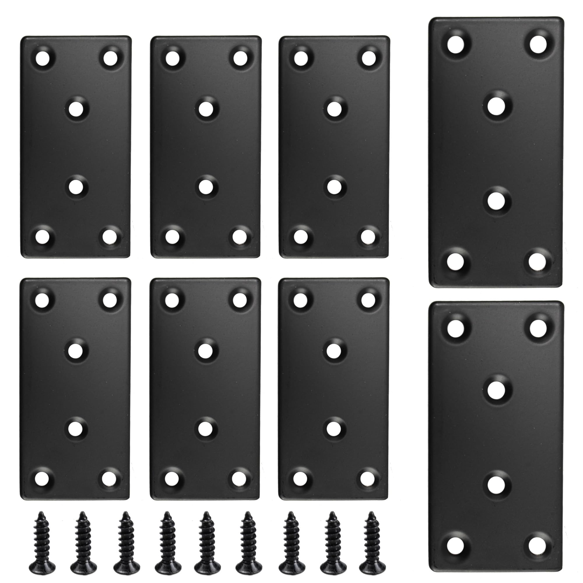 AUXBC 8PCS Black Stainless Steel Flat Mending Plates, 3.15" x 1.57" Straight Bracket Brace, Heavy Duty Metal Fixing Joining Plate for Furniture, Wood, Shelves, Fence