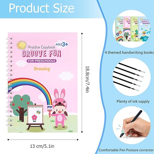 AALGO Libro de práctica de escritura a mano para niños, libros de escritura ranurados reutilizables, práctica de escritura para niños de 3 a 5 años