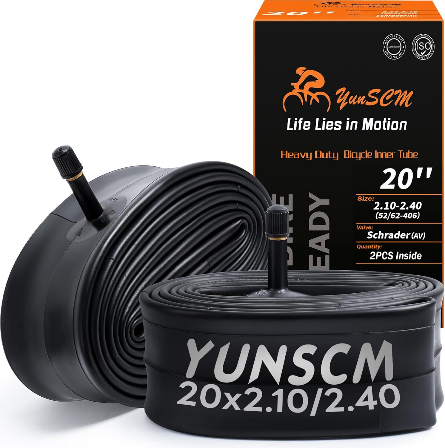 2-PCS 20" Heavy Duty Bike Tubes 20x2.10/2.125/2.25/2.30/2.35/2.40 Premium Quality Butyl 20" Bicycle Inner Tubes Compatible with 20 x 2.10-2.40 Kids, BMX, City, Mountain Bike Tire Tubes Schrader Valve