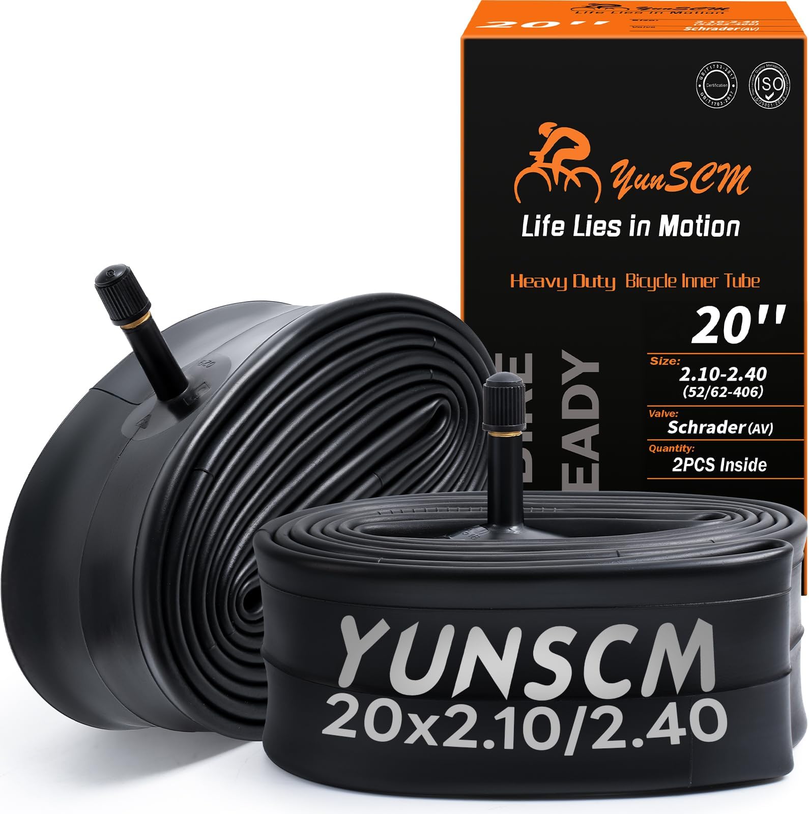 YunSCM 2PCS 20" Heavy Duty Bike Tubes 20x2.10/2.40 ETRTO 52/62-406 AV32mm Schrader Valve Compatible with 20x2.10 20x2.125 20x2.25 20x2.35 20x2.40 Road/MTB Bike Tyre Tubes