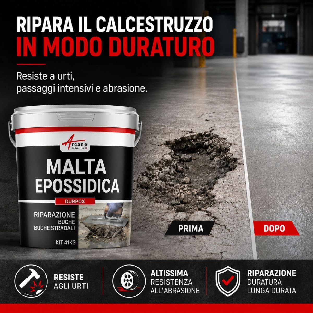 Malta epossidica per calcestruzzo Riparazione di buche, avvallamenti - DURPOX - 5 kg - ARCANE INDUSTRIES