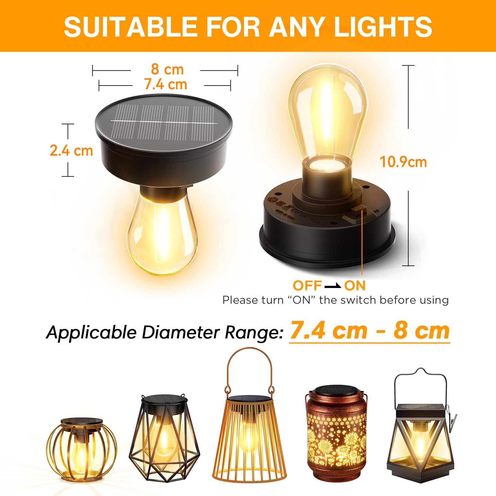 BUCASA 2 Pezzi Ricambio Luci Solari da Giardino, 8cm Lanterne Solari di Ricambio Superiore con Lampadina LED Luminoso, Pannello Solare di Ricambio per Lampade Solari da Giardino Fai Da Te