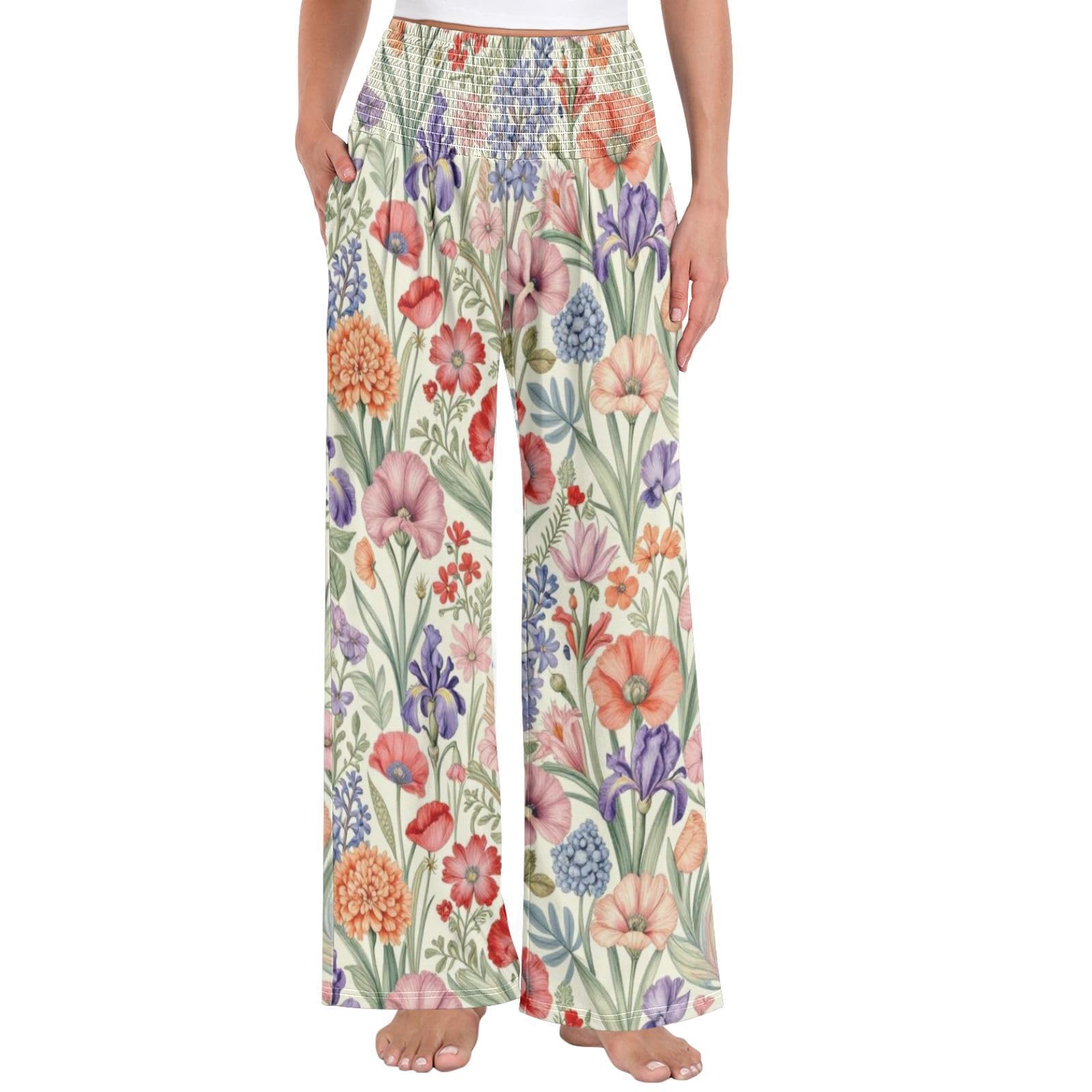 Wildflower Bloom damskie spodnie palazzos luźne spodnie do relaksu w domu