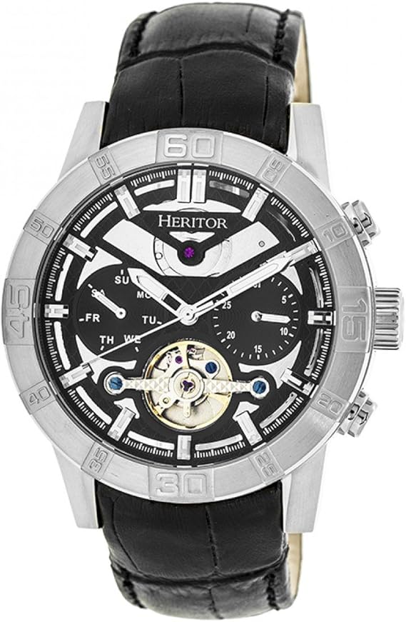 Heritor Hamilton Men's Automatic Black Genuine Leather Silver Watch w/Date  HERHR4102 : Amazon.co.uk: Watches
