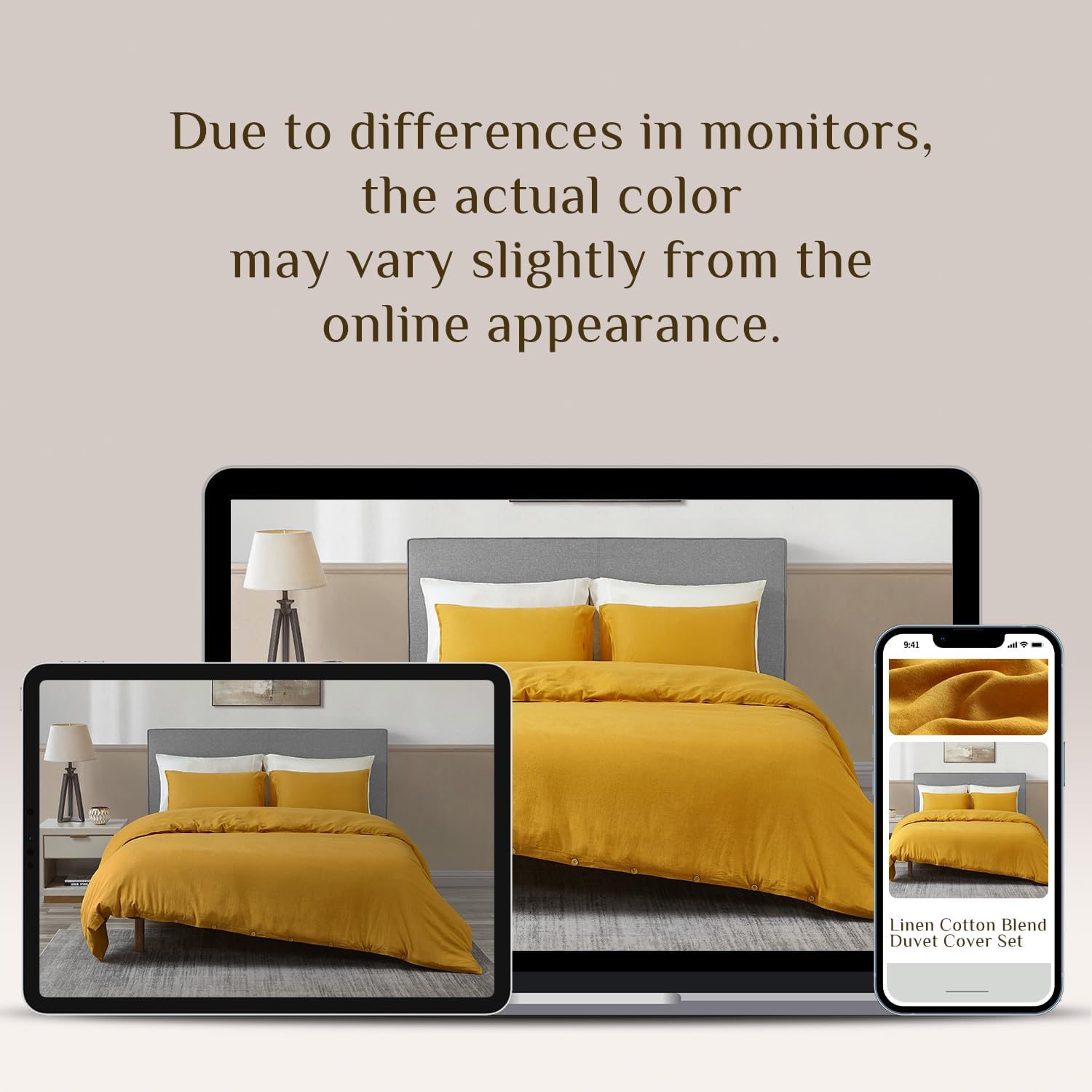 DAPU Linen Duvet Cover King, Washed Lightweight Bedding Set with Buttons Closures, 3 PCs Hypoallergenic Soft Linen Cotton Blend Duvet Cover Set with Multiple Corner Ties (Mustard Yellow, King) - Image 7