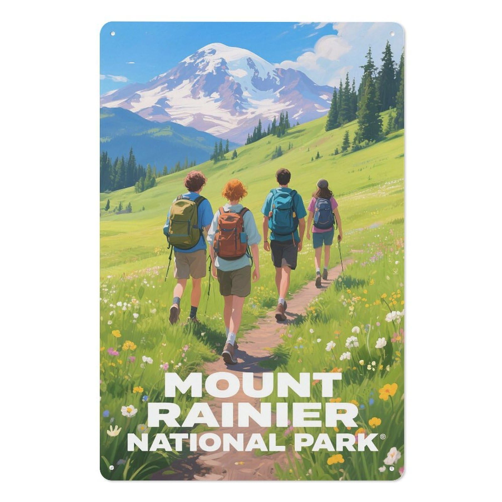 Mount Rainier National Park Retro Design Tin Painting Vintage Tin Sign 08x12inch(20x30cm) Wall Art for Home Office Bedroom Living Room Cafes Wall Decor